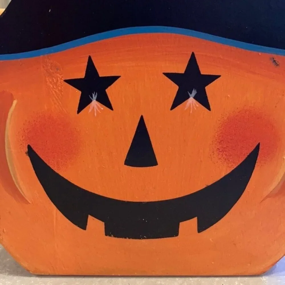 🎃🪵 Halloween-Themed Wooden Pumpkin Basket | “Boo Bucket” by Elaine  🍁🕸️